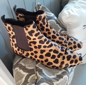 Tory Burch-Leopard Ankle Calf Leather Booties, 7.5